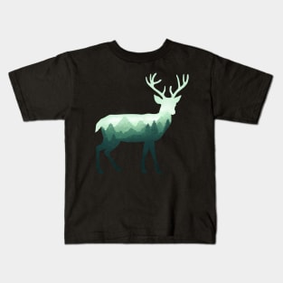 Dramabite Deer Stag Elk Double Exposure Surreal Wildlife Animal Kids T-Shirt